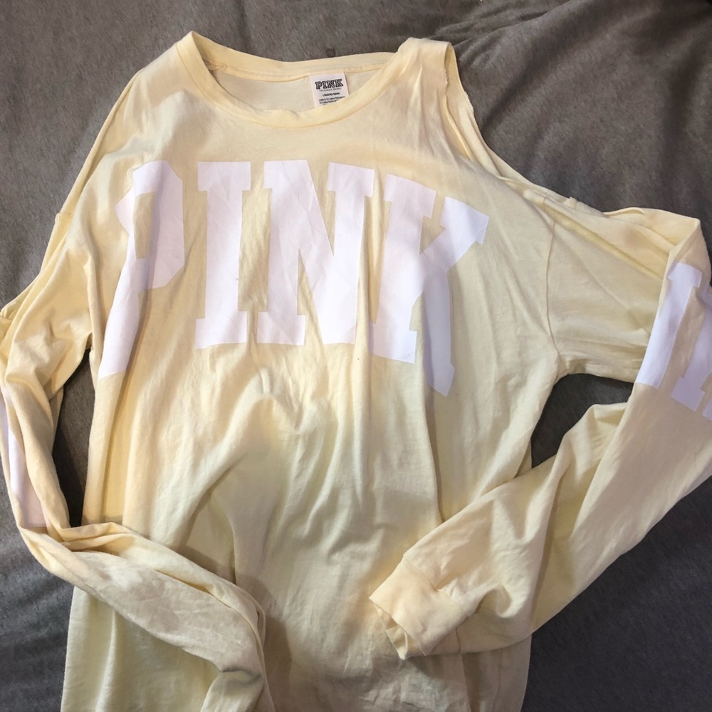 Victoria Secret PINK pale yellow cold shoulder top